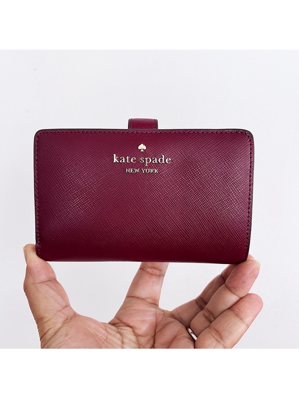 kate spade New York Madison Plum Saffiano Leather Compact Bifold Wallet